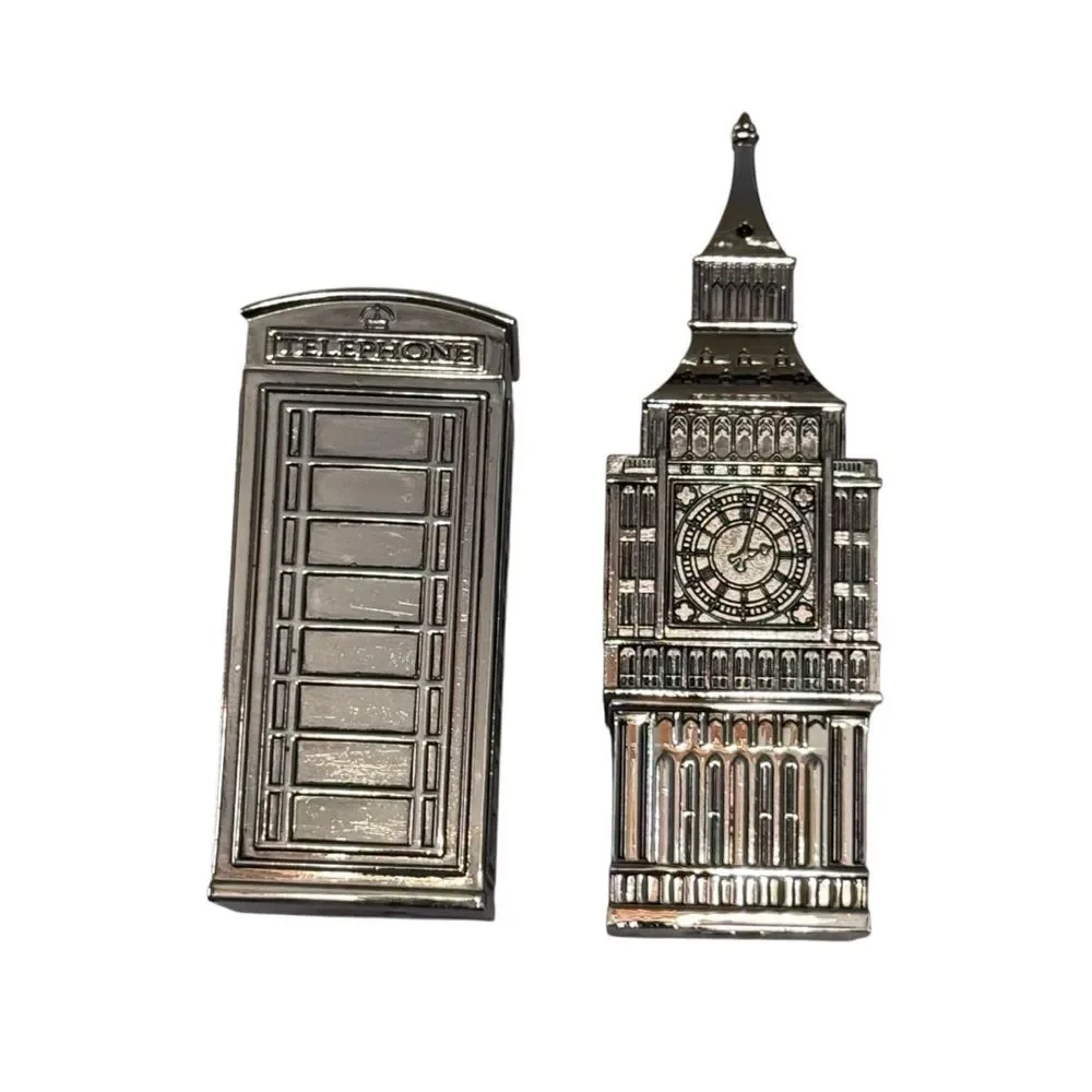 Godinger Vintage Big Ben Phone Box Booth Salt and Pepper Set Silver Tone London
